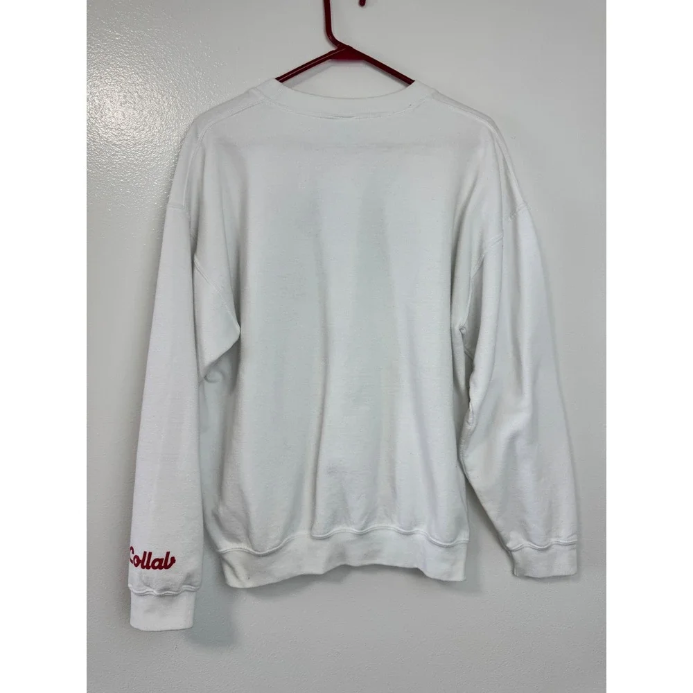 Gildan Heavy Blend White F Graphic Logo Crewneck Sweatshirt Collab Sleeve Mens L - Picture 3 of 12